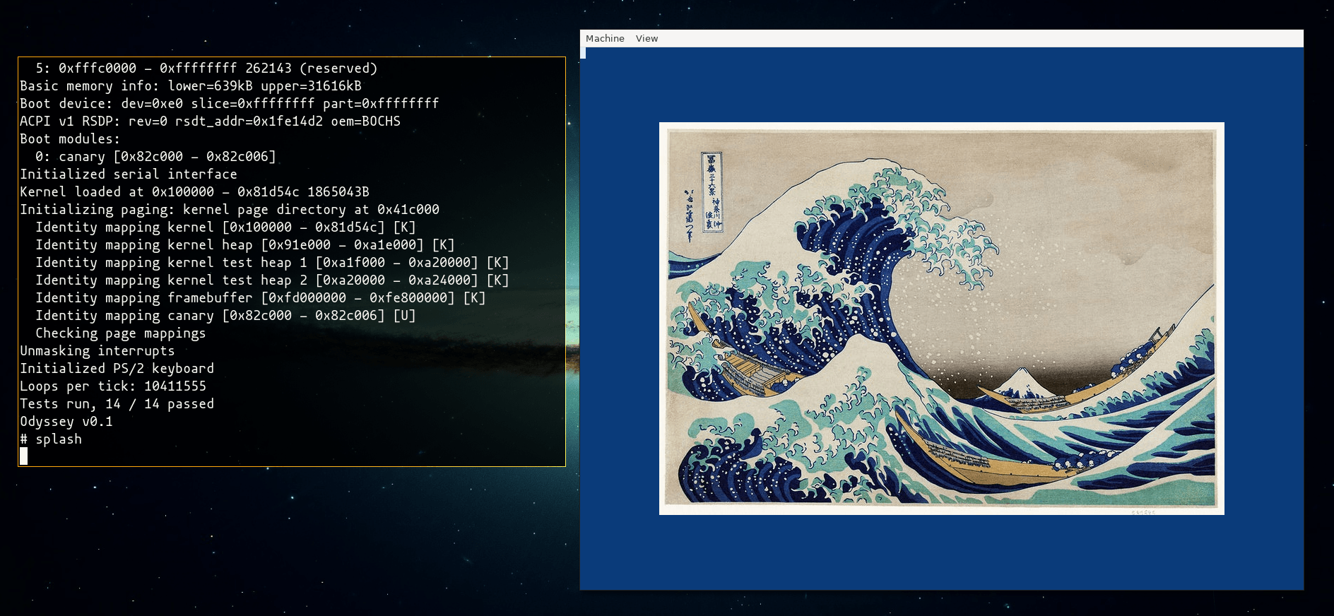 Odyssey rendering The Great Wave off Kanagawa during boot